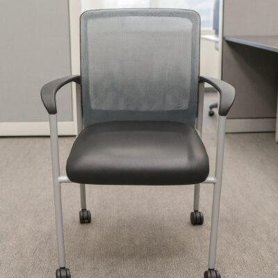 #506 Allseating Gray Mesh Office Guest Chair with Black Cushion